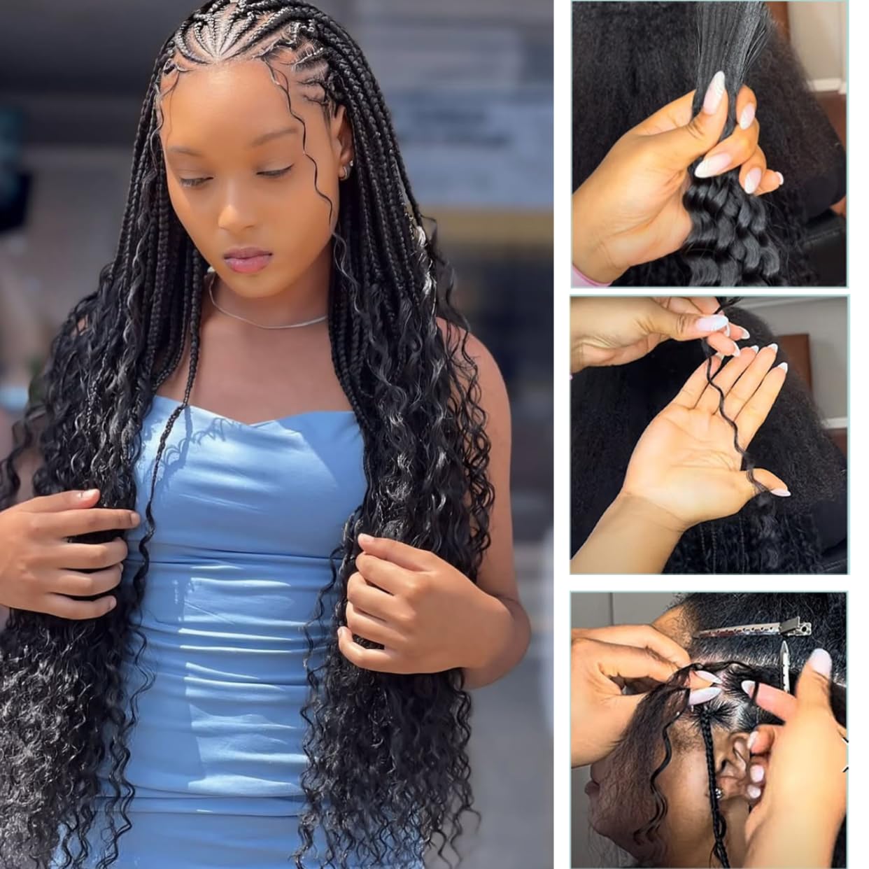 Human Braiding Hair - Boho Water Wave Bulk Extensions | Brazilian Virgin Curly, 14 Inch, Natural Color, 100g