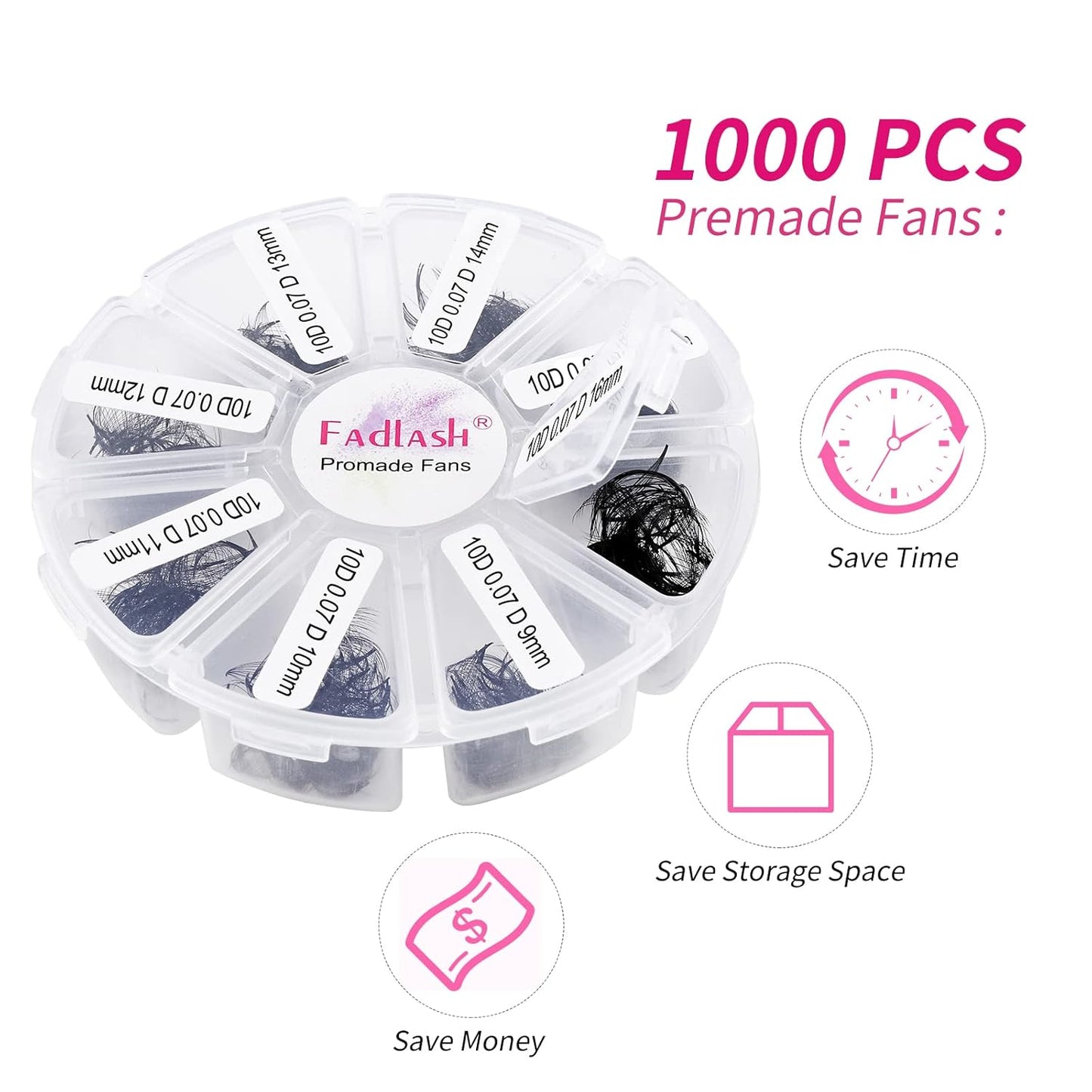 FADLASH 10D Premade Volume Eyelash Extensions - D Curl Mixed Tray, Thin Base, 9-16mm Lengths