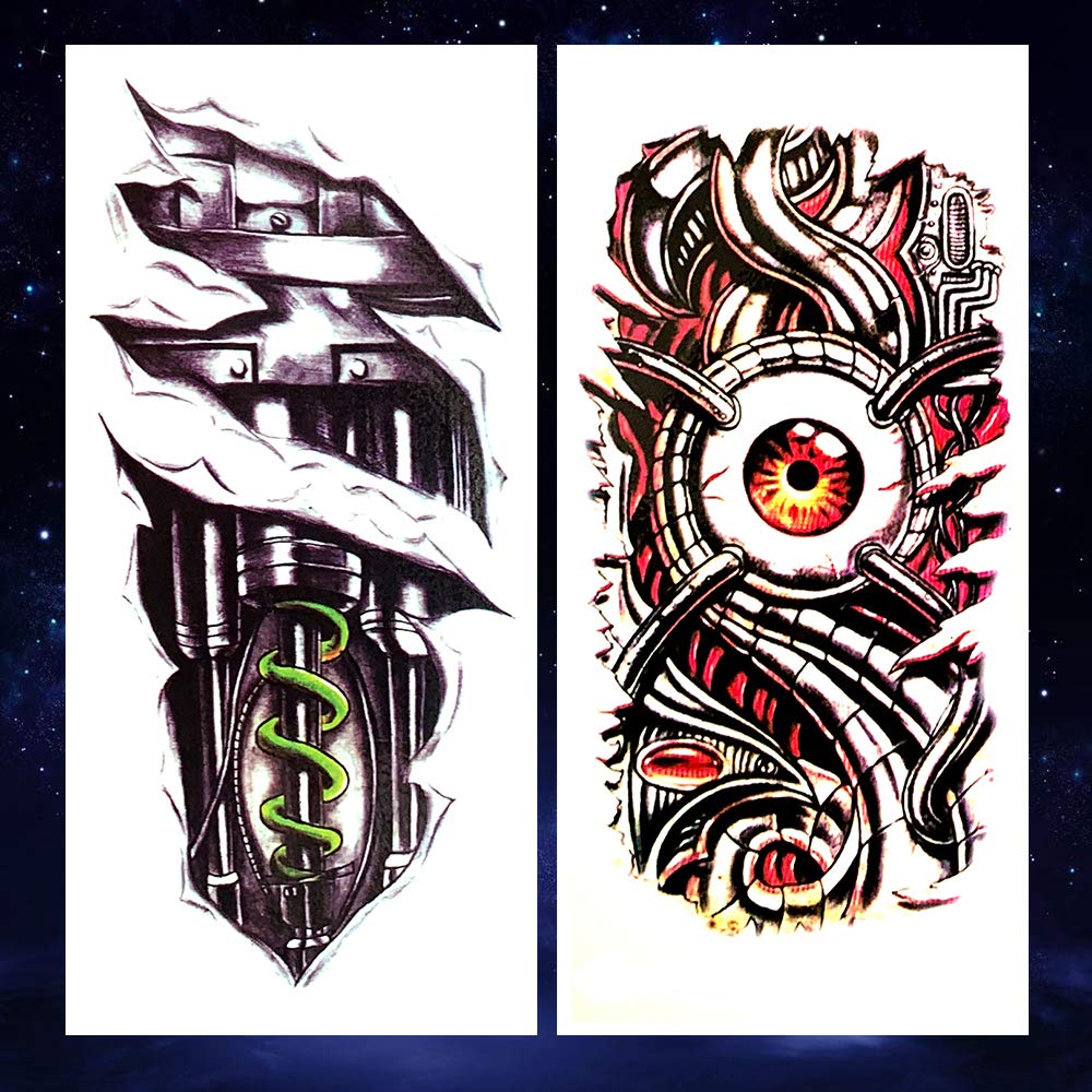 Oottati 8 Pieces Large 3D Mechanical Parts Gear Arm Eyeball Muscle Body Art Temporary Tattoo