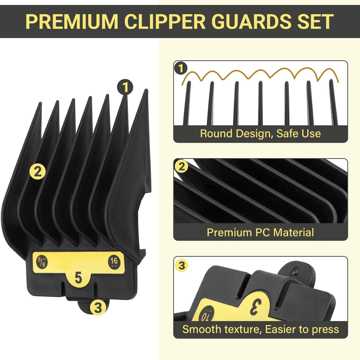 8 Packs Clipper Guards Replacement for BaBylissPRO Barberology FX870, FX880, FX825, FX673,FX899 and FX890 Clippers, Trimmer Guards Cutting Length from 1/16'' to 3/4'', Black