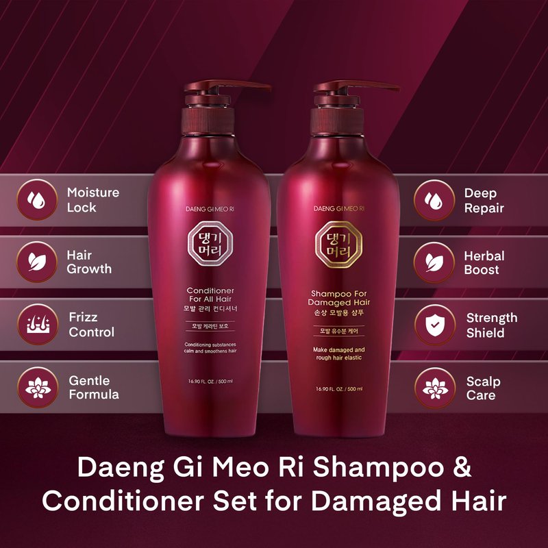 Daeng Gi Meo Ri - Shampoo & Conditioner Set for Damaged hair, Add Nutrition and Shine for Healthy and Energetic Hair, Reducing Dandruff, Nourishing and Promoting Hair Growth, 16.9 FL. OZ/ 500ml