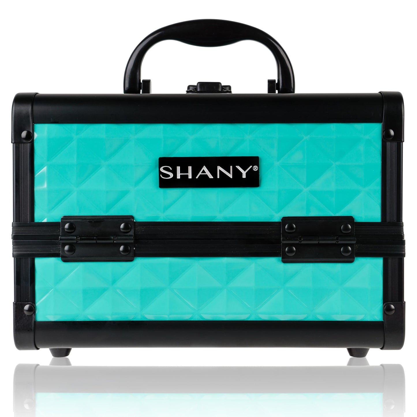 SHANY Chic Makeup Train Case Cosmetic Box Portable Makeup Case Cosmetics Beauty Organizer Jewelry storage with Locks, Multi trays Makeup Storage Box with Makeup Mirror - Aqua