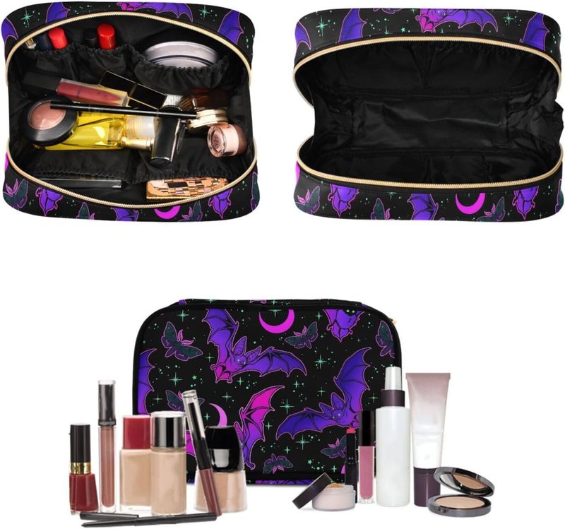 Gothic Purple Bat Toiletry Bag Set - 3 PCS Hanging Makeup & Travel Organizer