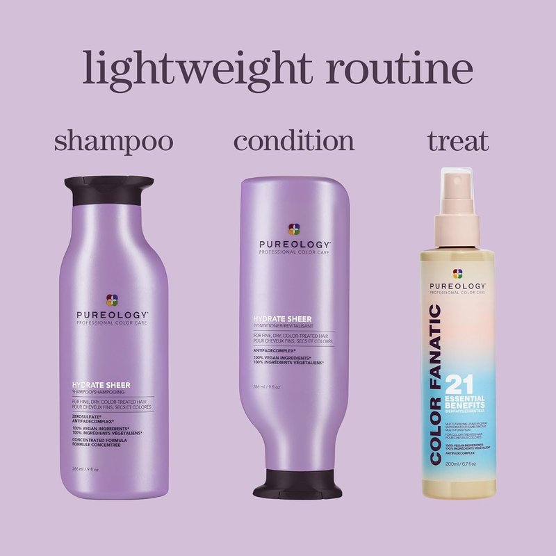 Pureology Hydrate Sheer Shampoo & Conditioner Set | Lightweight, Moisturizing for Fine, Color-Treated Hair
