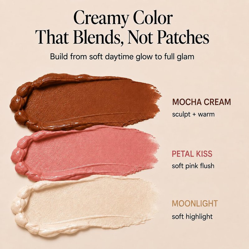 Phoenix Beauty Contour Trio with Cream Blush, Bronzer & Highlighter - Buildable, Pigmented Hydrating Formula with Shea Butter, Vitamin E, Hyaluronic Acid & Squalane; Gift Set (Twilight, Regular Trio)