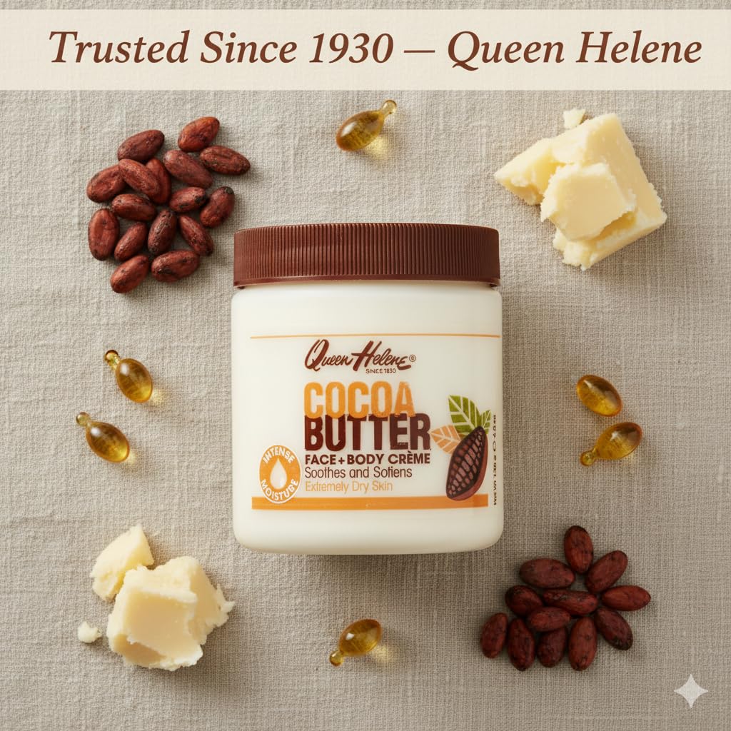 Queen Helene Cocoa Butter Creme – Extra Rich Moisturizing Cream that Softens, Nourishes & Restores Dry Skin Comfort | 15 oz | Pack of 4