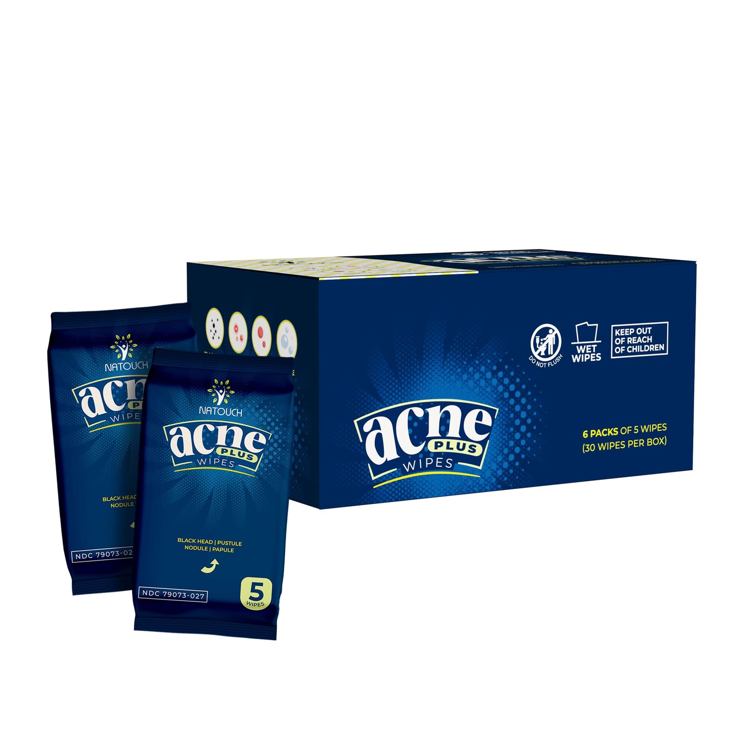 Natouch Acne Wipes for Face & Back, Acne Treatment Wipes with Salicylic Acid, Acne Scars and Dark Spot Remover with Natural Essential Oil for Face, Body, Back, and Butt