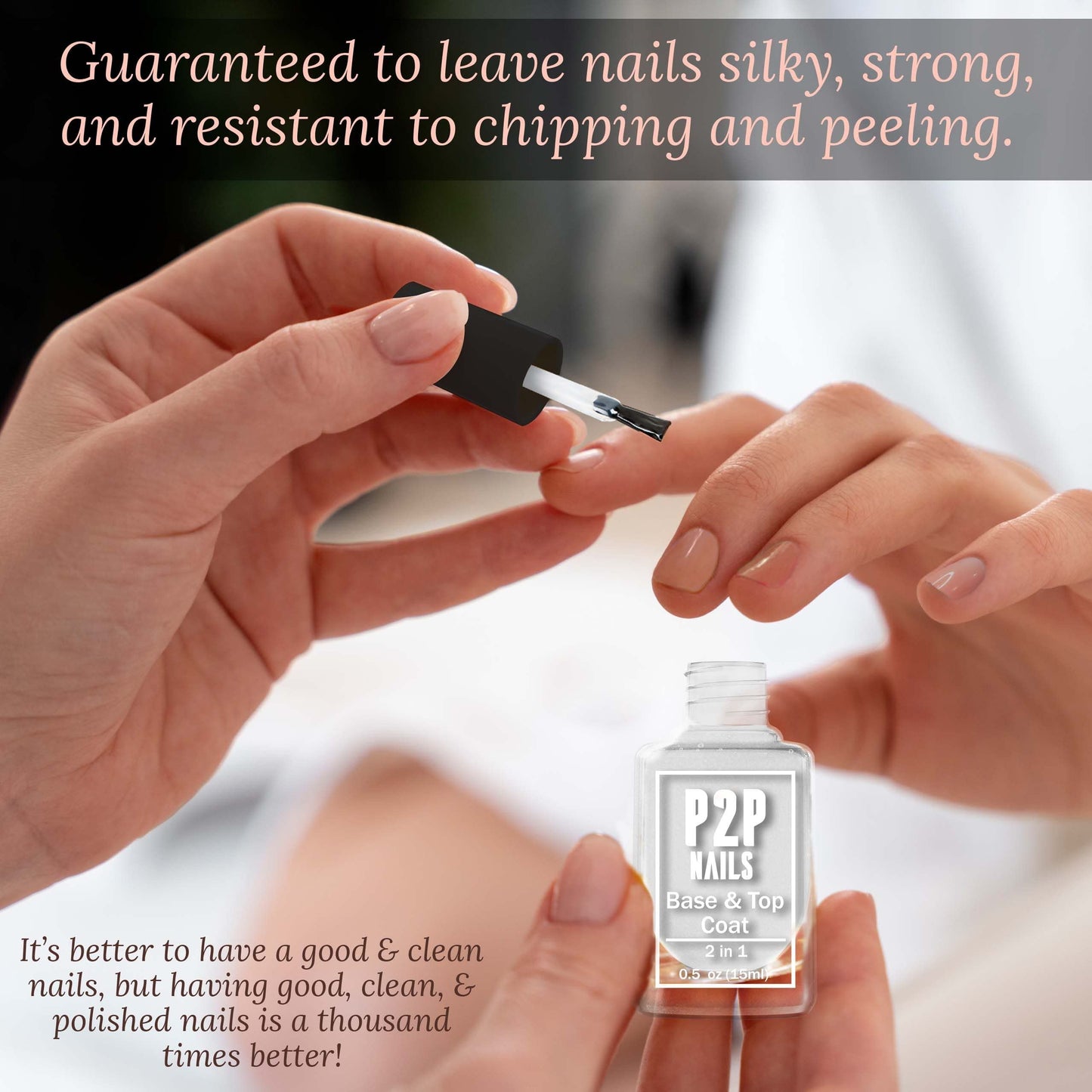 P2P Nails Base and Top Coat Nail Polish - Glossy Finish Long Lasting Top Coat - No Wipe Top Coat Gel Polish for Cool Finish Nail Art