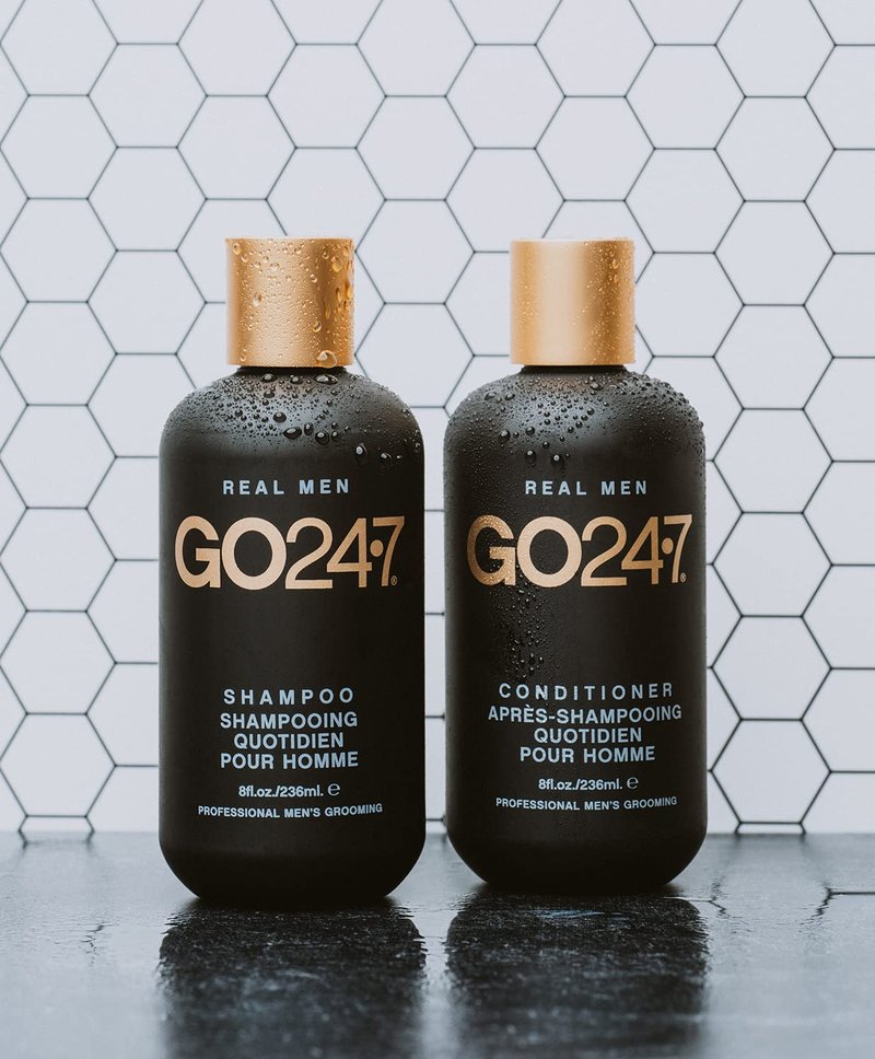 GO247 Daily Shampoo - Gentle Daily Cleanser for Men - Hydrates, Strengthens & Revitalizes Hair - Infused with B5 & Soy Proteins - Light Citrus Herbal Scent, 32 Fl Oz