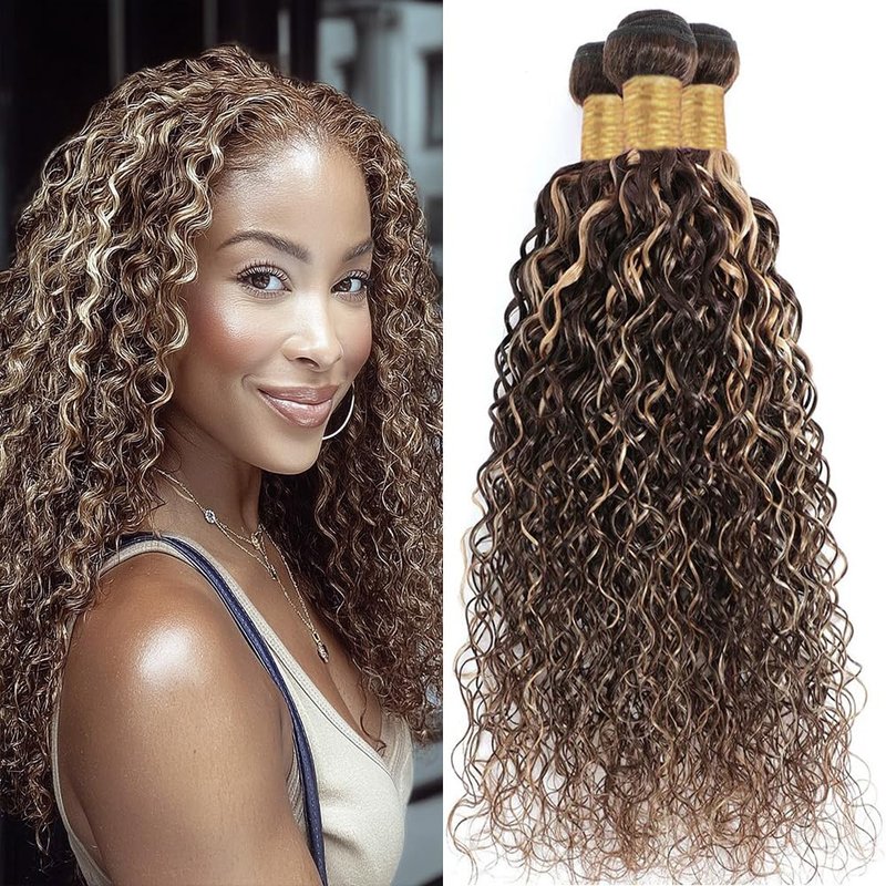 Kinky Curly Hair Bundles - Ombre Brown & Light Blonde Mix | 10-14 Inch Brazilian Human Hair Extensions