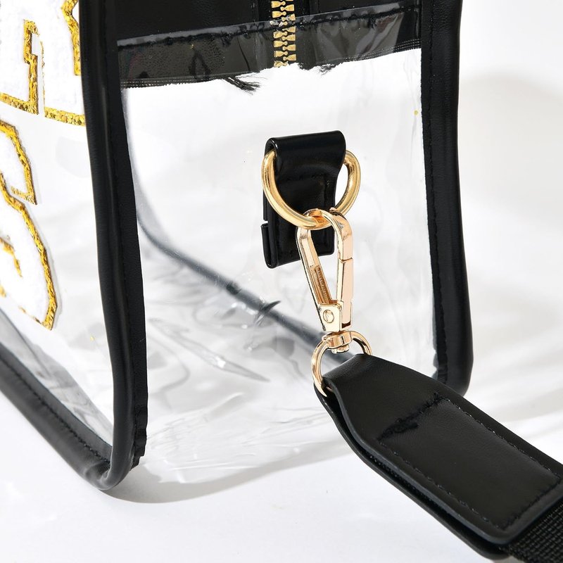 Clear Cheerleading Competition Pin Holder - Adjustable Strap & Chenille Letters | Stadium Approved Team Gift