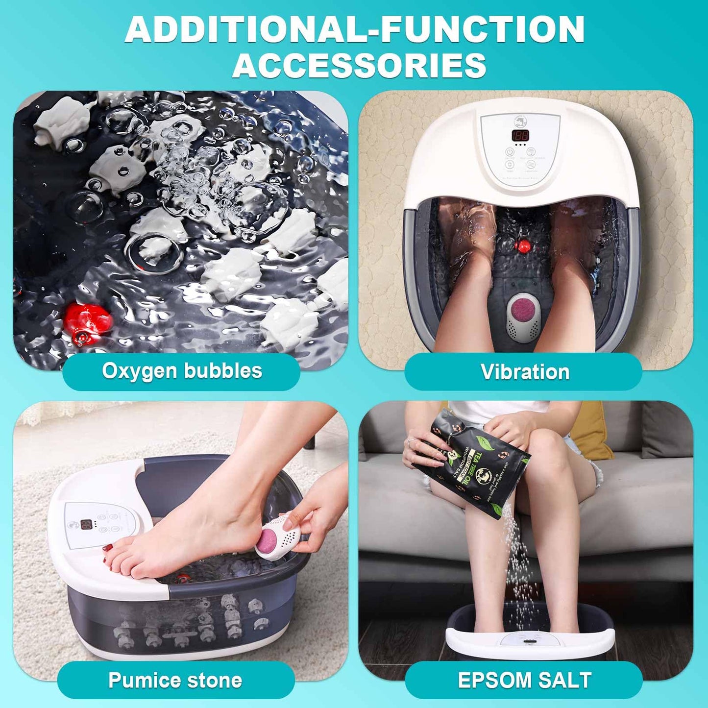 ECARBME Foot Spa Bath Massager with Heat, Foot Bath with 22 Massage Rollers, Temperature Control, Jets, Bubbles, Epsom Salt and Vibration, Foot Soaking Tub for Relaxation - Grey
