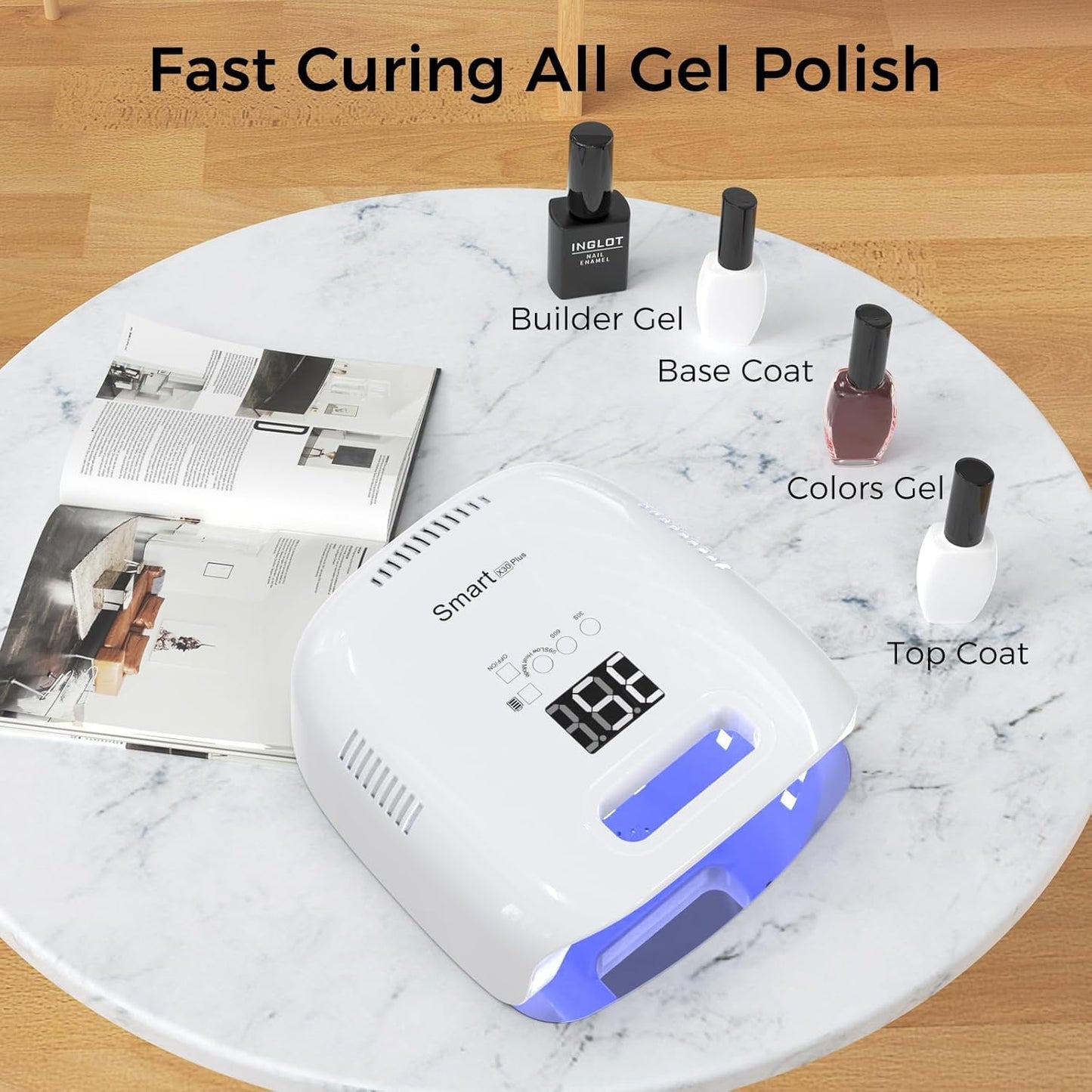 NAILGIRLS Cordless Rechargeable UV Nail Lamp, 60W Professional UV Light for Gel Nails with Metal Base, Portable Wireless LED Nail Dryer Fast Charger Curing Lamp 3 Timers for Salon or Home