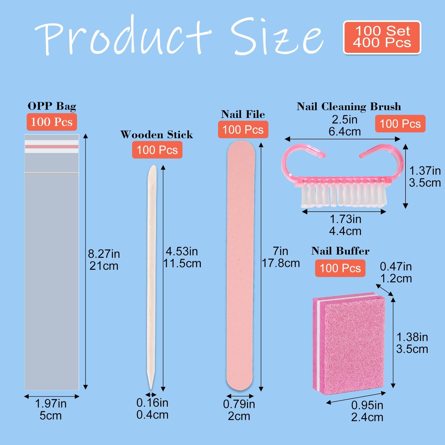 Disposable Manicure Packaging Kit Press On Nail Tool Kit (Pink, 100 Set)