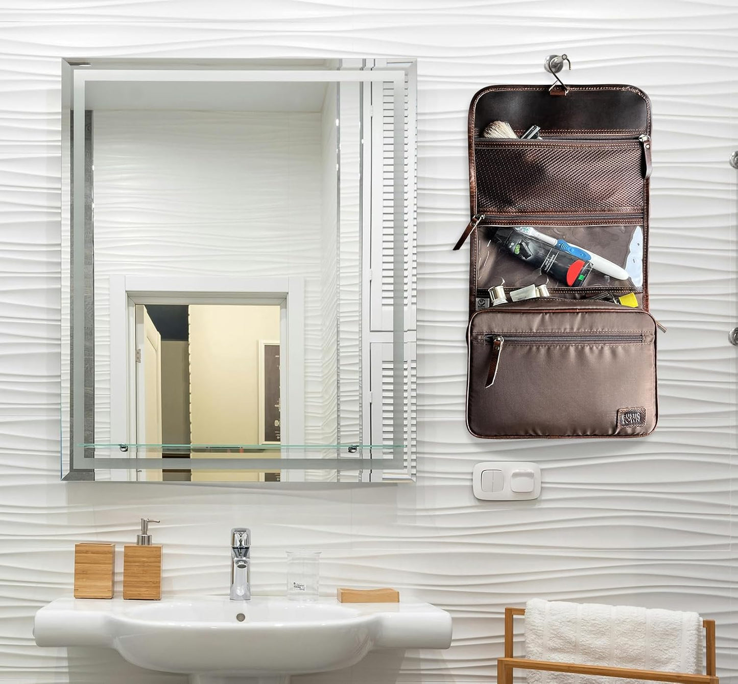 Leather Hanging Toiletry Bag for Men | Rustic Town Travel Dopp Kit & Organizer - Ideal for Shaving & Cosmetics
