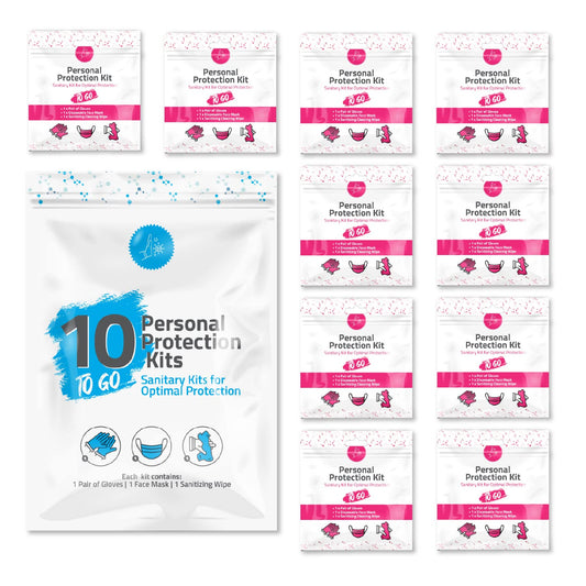 Personal Protection Kit 10-Pack | Travel-Ready PPE with Gloves, Wipes & Masks