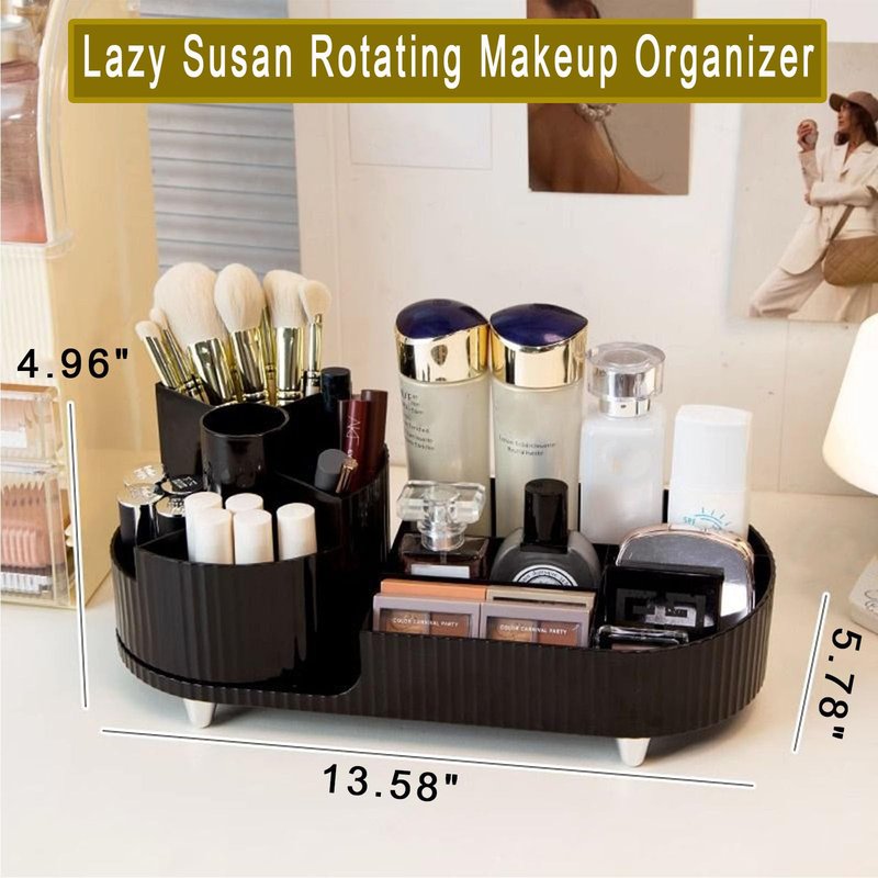 BESSKON Rotating Makeup Organizer Countertop, Large Cosmetic Storage with Makeup Brush Holder, Vanity Makeup Organizer, Bathroom Make up Holder, Spinning Skincare Organizer for Perfume, Lotions