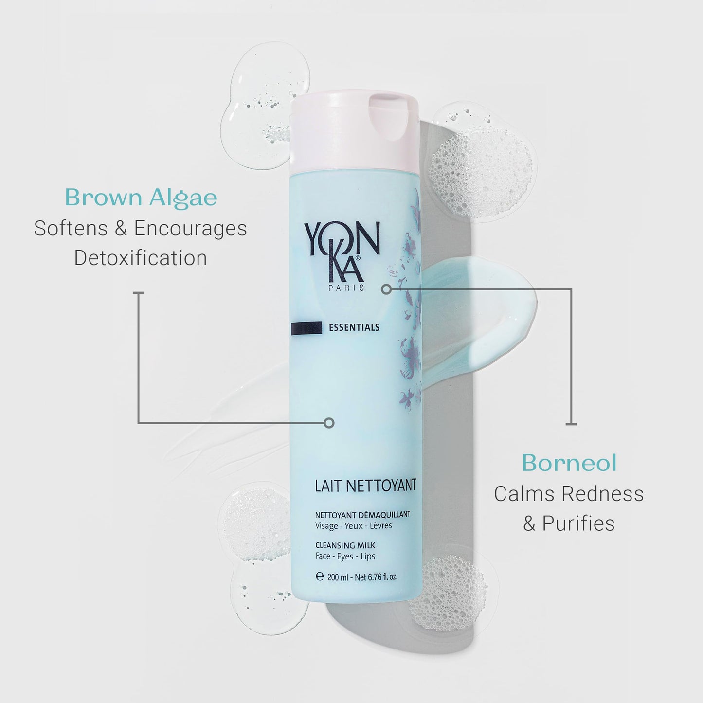 Yon-Ka Cleansing Milk, Gentle Facial Cleanser & Makeup Remover with Eau Micellaire Micellar Water and Cleansing Makeup Remover | Luxury French Skincare | Set of 2, 6.76 fl oz and 2.53 fl oz