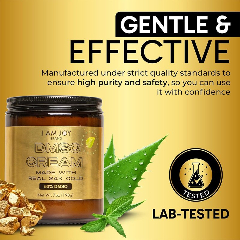 DMSO Cream with 24K Colloidal Gold - Joint Comfort & Mobility | 99.99% Pure | Aloe Vera & Shea Butter | Peppermint Scent - 7oz Jar