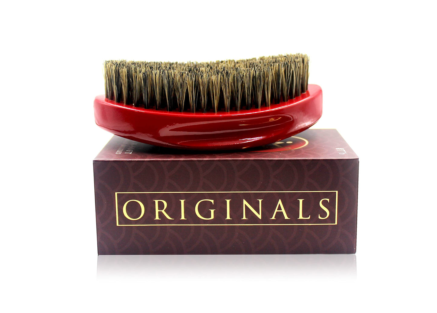 “THE ORIGINAL” Curved 360 Wave Brush - Ruby Red - High Gloss Piano Lacquer Finish - Medium-Soft Premium 100% Boar Bristle Hairbrush - Gold Engraved Logo