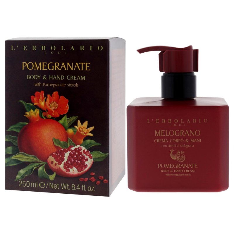 L'Erbolario Body and Hand Cream - Natural Moisturizing Hand Lotion for Women and Men - Long-Lasting Citrus and Fruity Scent - Pomegranate - 8.4 oz