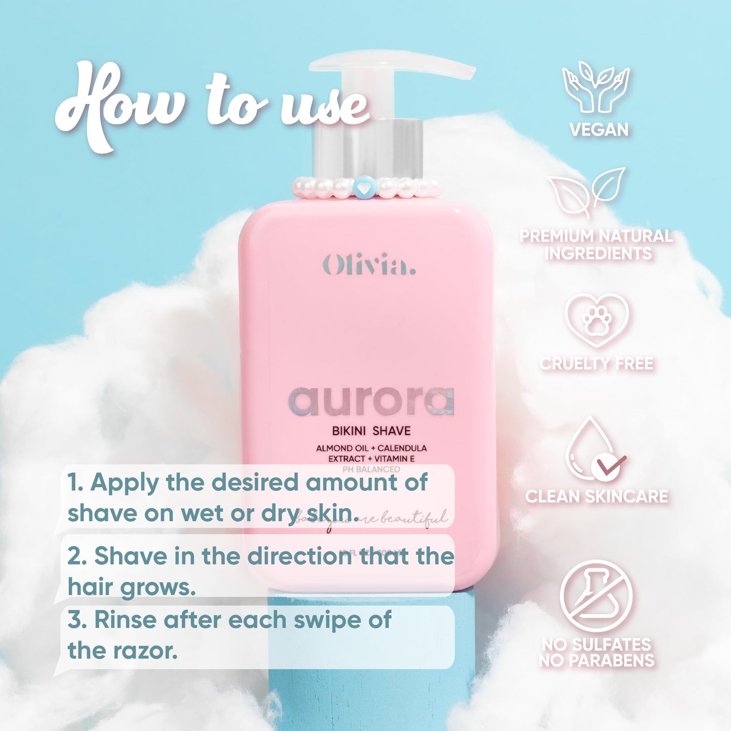 Olivia Beauty Ultra-Gentle Shaving Cream for Women - Organic Shave Butter, Intimate Bikini & Leg Shave Cream - Moisturizing & Fragrance-Free - Ideal for Sensitive Skin - 10 Fl Oz