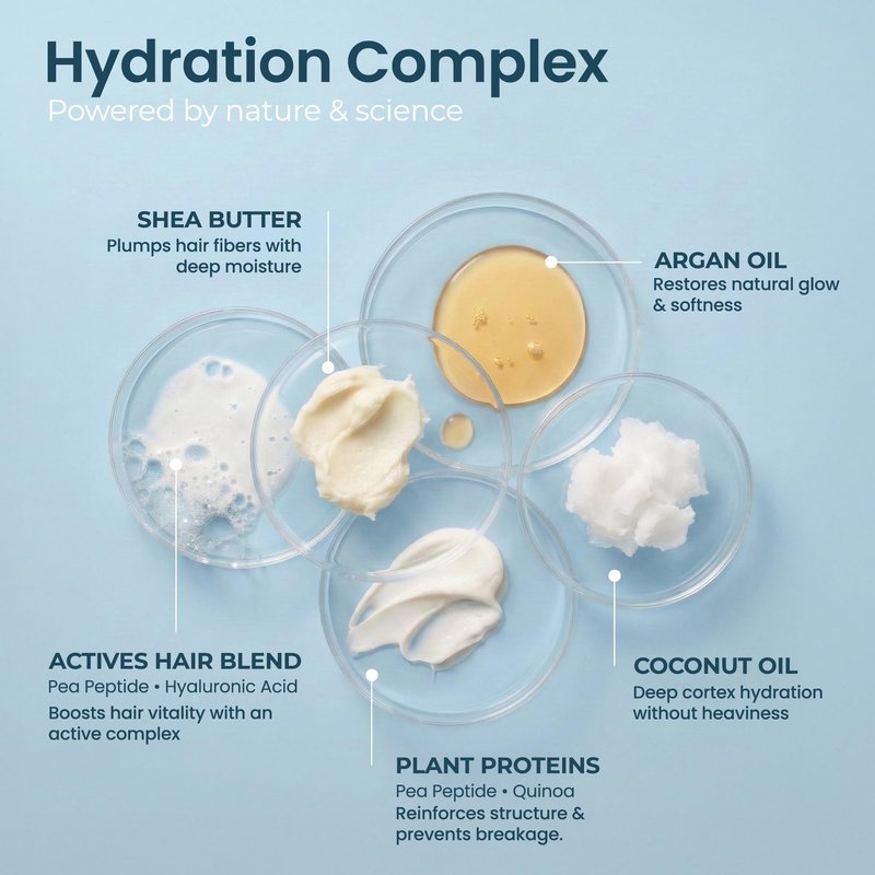 NABELA Hydrating Shampoo for Dry Damaged Hair - Hyaluronic Acid & Argan Oil Anti Frizz Formula - Sulfate Free Shampoo for Curly Hair & Waves - Moisturizing Cleanser with Shea Butter, 8oz