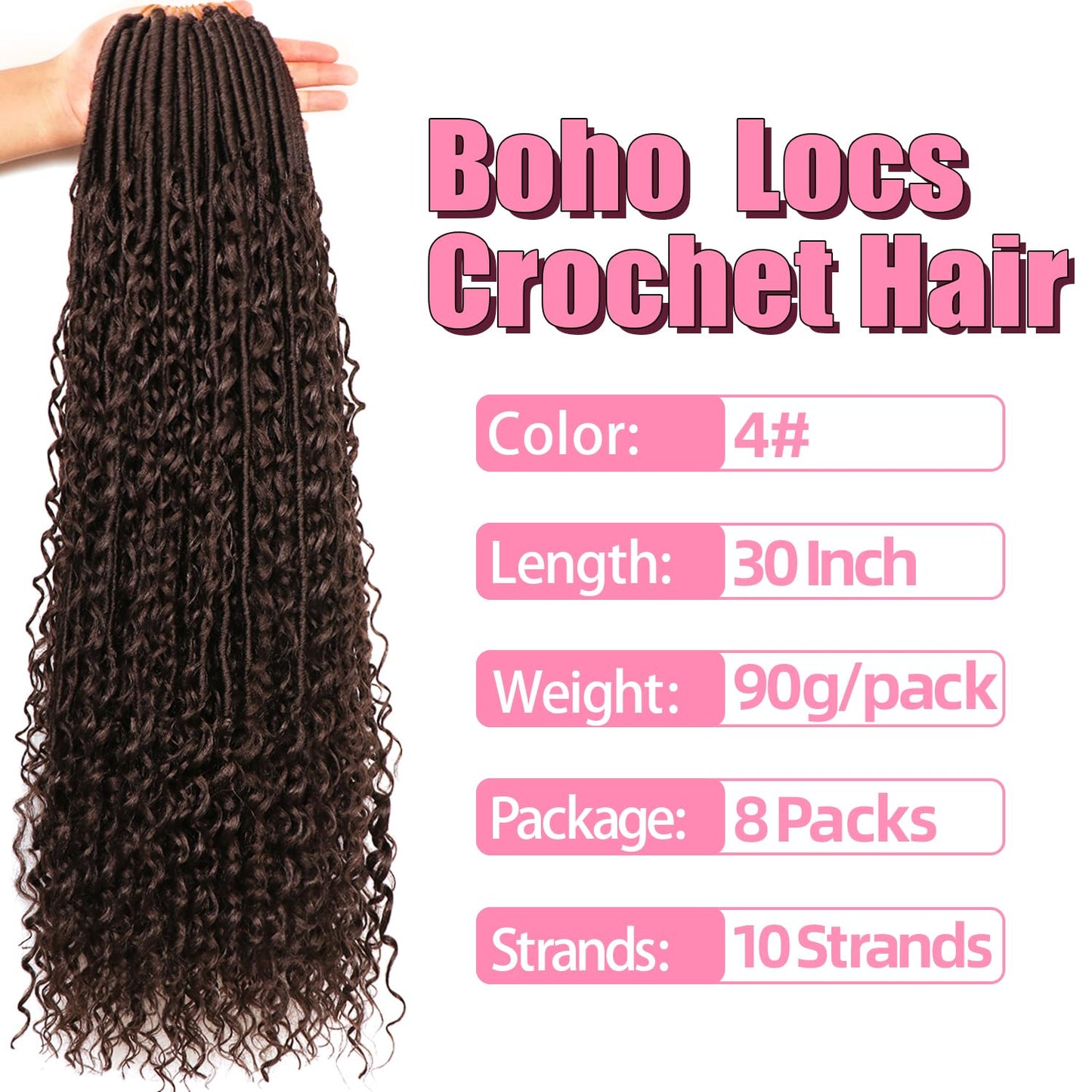 Soft Boho Locs Crochet Hair-30Inch 8Packs Goddess Faux Locs for Black Women(#4, 30 Inch(Pack of 8))
