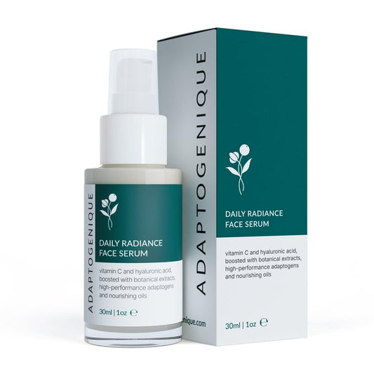 Adaptogenique Daily Radiance Face Serum with Vitamin C & Hyaluronic Acid | Hydrates, Brightens & Fights Aging, Protects from Sun Damage | With Botanical Extracts, Adaptogens & Nourishing Oils | 30ML