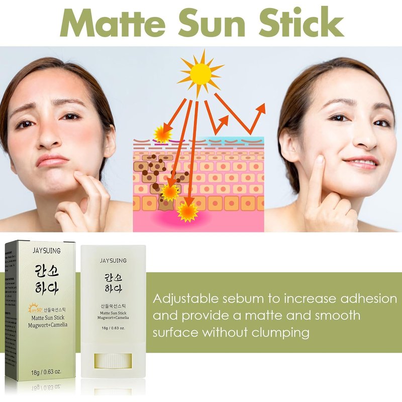Korean Sunscreen Stick - Matte Sun Stick with Mugwort & Camellia | SPF 50+ PA+++ Non-Greasy, 18g