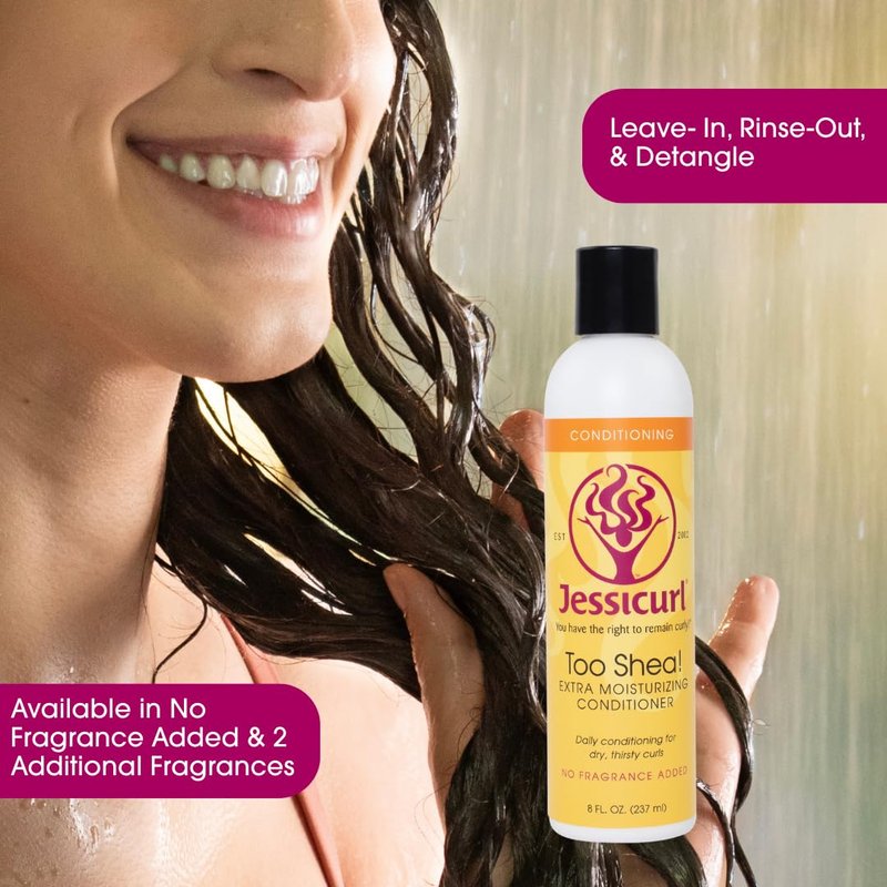 Jessicurl, Too Shea! Extra Moisturizing Conditioner for Curly Hair, No Fragrance Added, 8 Fl oz. Leave in Conditioner for Dry Hair, Anti Frizz Hair Products