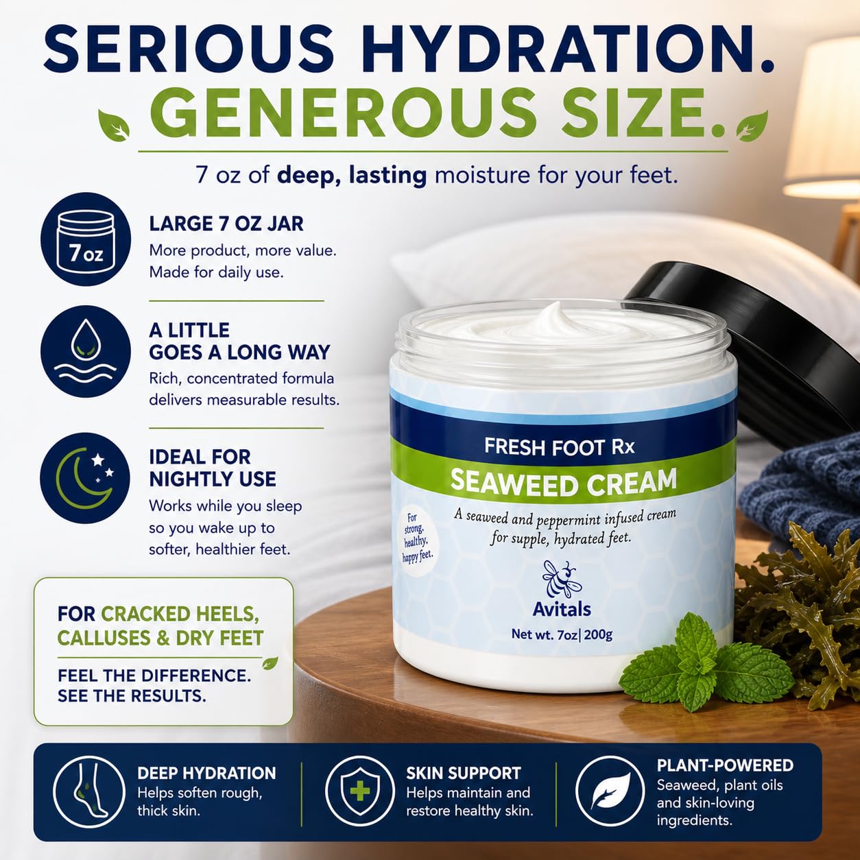 Avital's Fresh Foot RX Foot Cream – Intensive Cracked Heel Repair Treatment – Peppermint Moisturizer with Panthenol, Allantoin & Seaweed Extract – Softens Calluses & Rough Feet – 7 oz