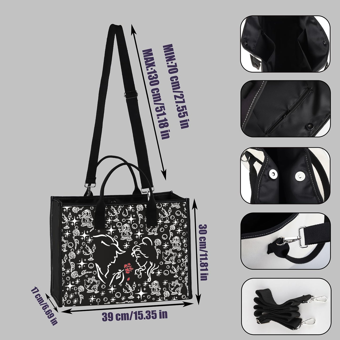 Beast tote Bag Beauty Princess Gift Princess Inspired Gifts Fairytale Lover Gift (BLK-Beast LT)
