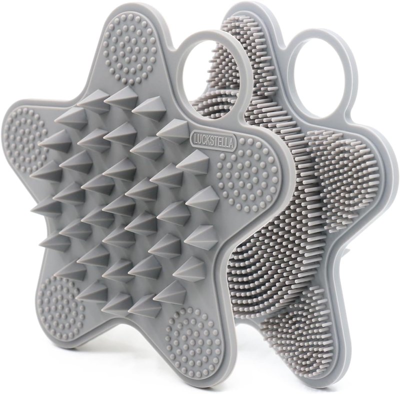 LUCKSTELLA Food-Grade Silicone Body Scrubber, 2 in 1 Silicone Body Brush for Shower, Gentle Exfoliating and Lather Well, Gentle Scrubber for Sensitive Skin, Easy-to-Clean(Grey,1-Pack)
