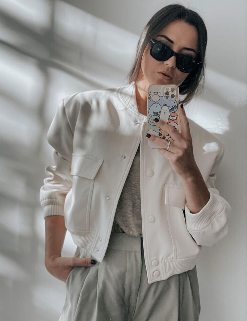 SCUSTY Women's Button Down Bomber Jacket Drop Shoulder Short Cropped Coat Outwear(Navy-S)