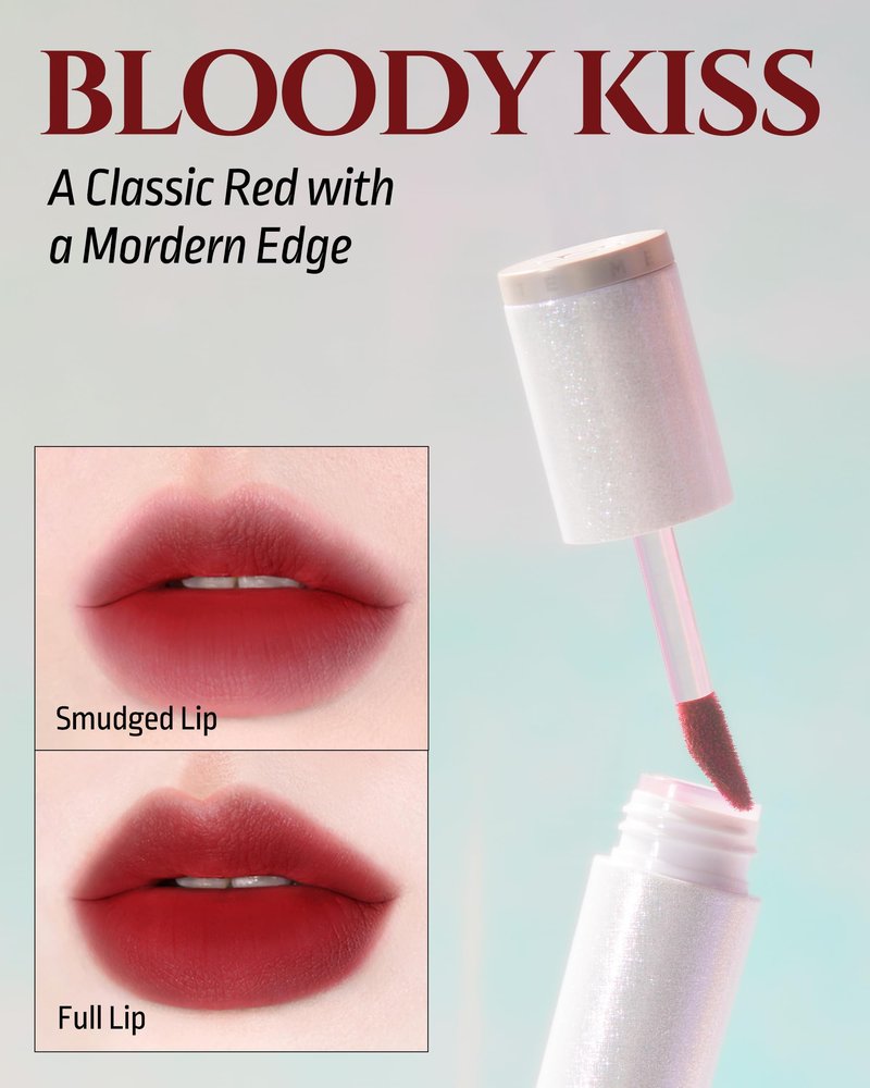 H HEVVY HEVVYMAKEUP Blurring Effect Lip Tint - Airy Velvet Matte Lips - Vegan, Longwear, Vibrant, Buildable Creamy Soft Texture - Korean Lip Makeup, Bloody Kiss, 0.13 fl.oz.