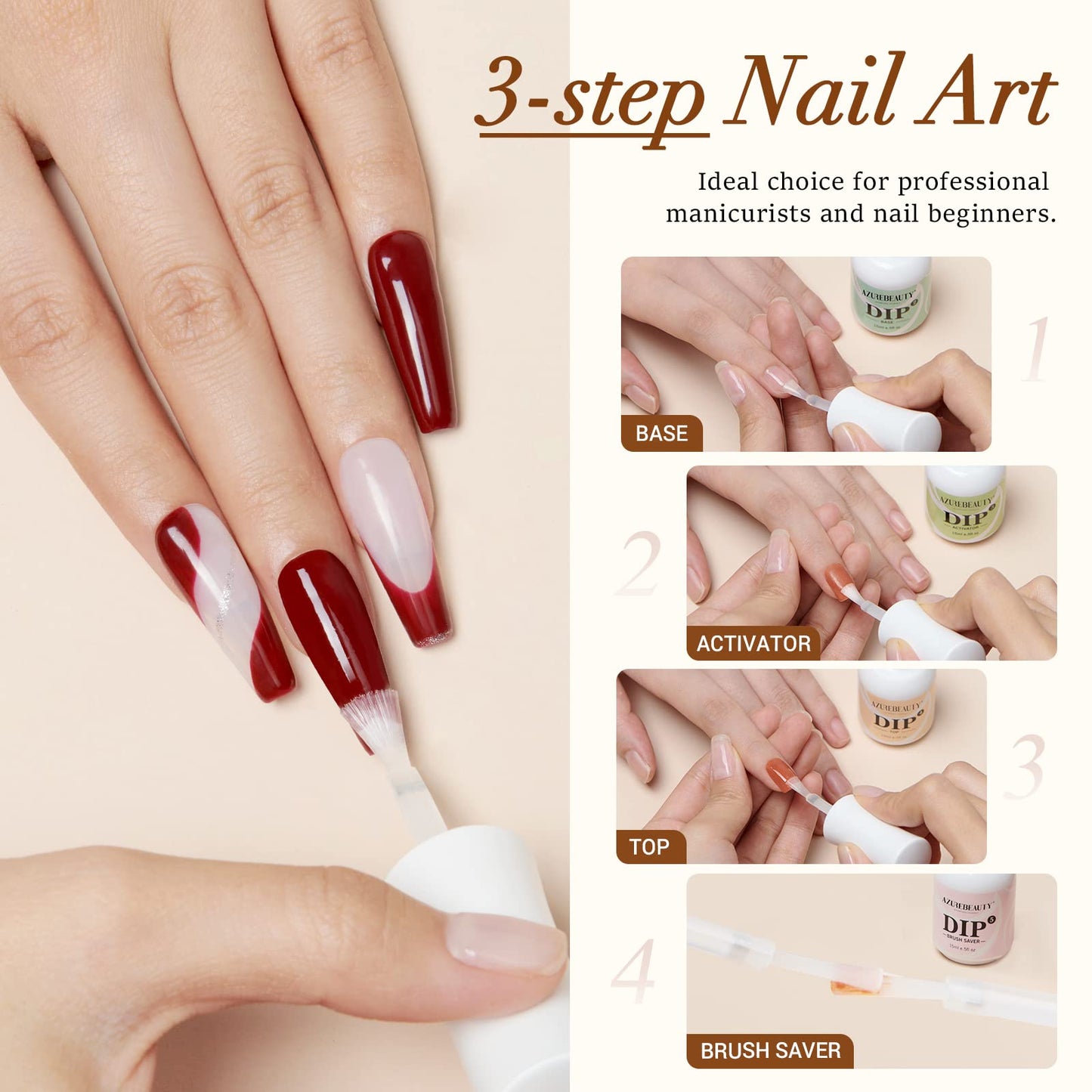 AZUREBEAUTY 4+4 Dip Powder Liquid Set & Summer Jerry Translucent 6 Colors Dip Powder Nail Kit for French Nail Art Manicure DIY Salon Gift