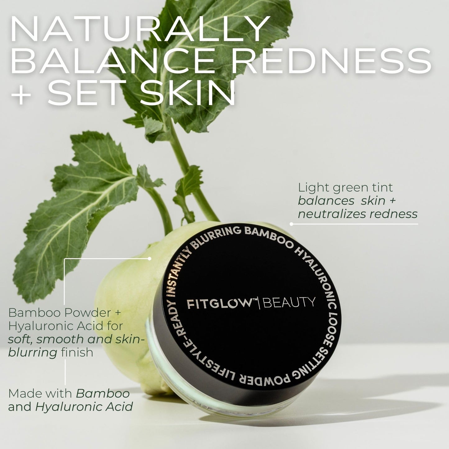 Fitglow Beauty Bamboo Hyaluronic Loose Setting Powder + Brush, .32 oz