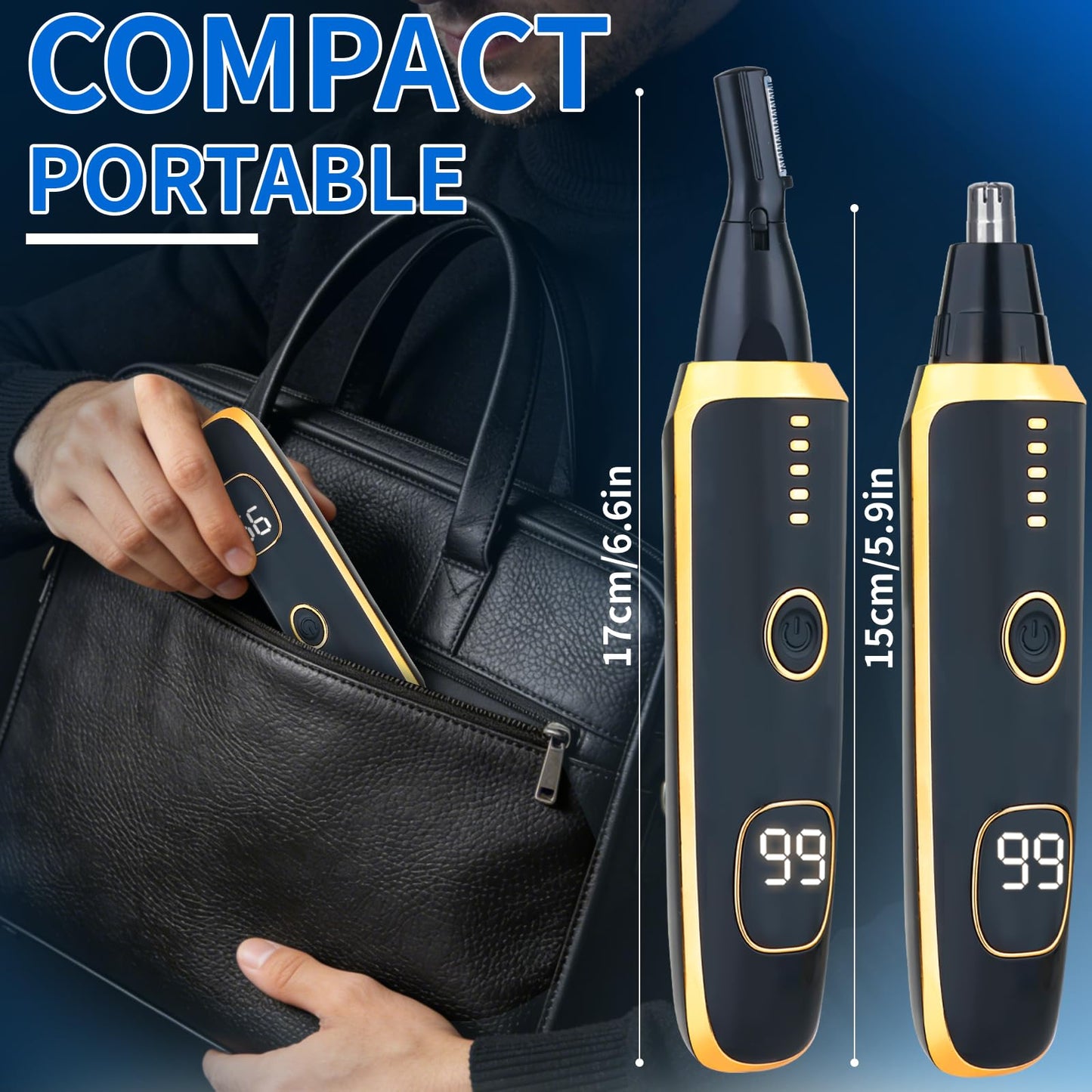 Mendaping Nose and Ear Hair Trimmer for Women Men,2 in 1 LED Display Eyebrow Hair Trimmer with USB Rechargeable,Portble Waterproof Facial Hair Removal with Dual-Edge Blades for Travel (Black Gold)