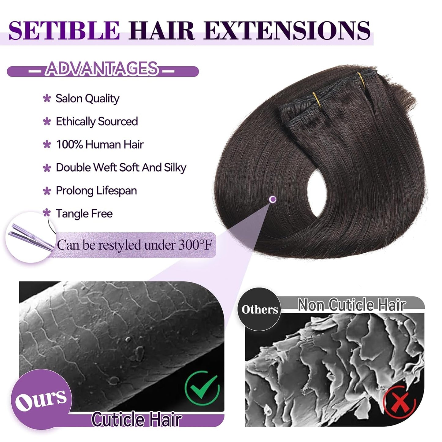 Real Human Hair Clip-In Extensions - 16 Inch, 90g Seamless Double Weft, Dark Brown | 8 Pieces