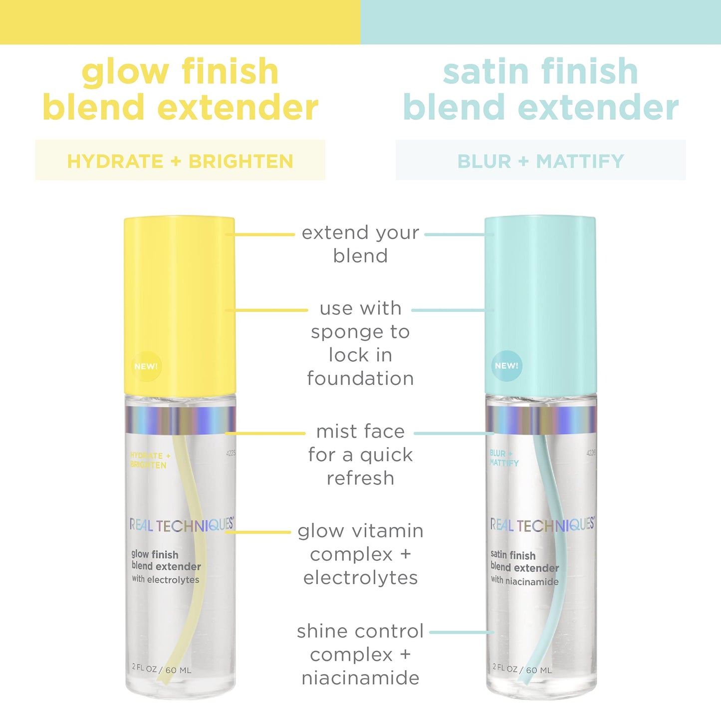 Real Techniques Sponge+ Makeup Setting Spray for Face, Hydrating with Vitamin C + Electrolytes, Makeup Sponge Mist, For Setting, Freshening, and Blending, Longer Lasting Makeup, 2 fl oz Spray Bottle