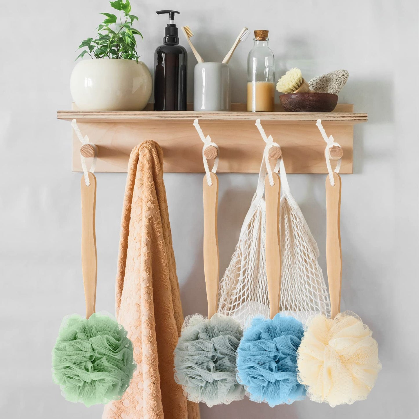 Tessco for you 12 Pack Long Handle Shower Loofahs, Mesh Back Scrubbers