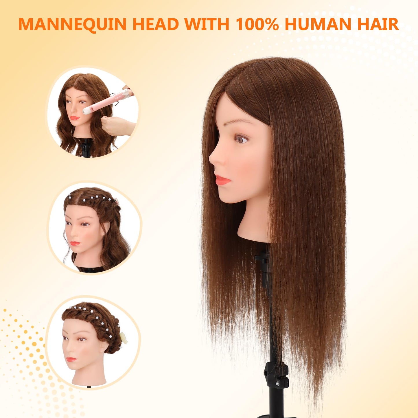 Mannequin Head with 100% Human Hair Dark Brown Doll Head