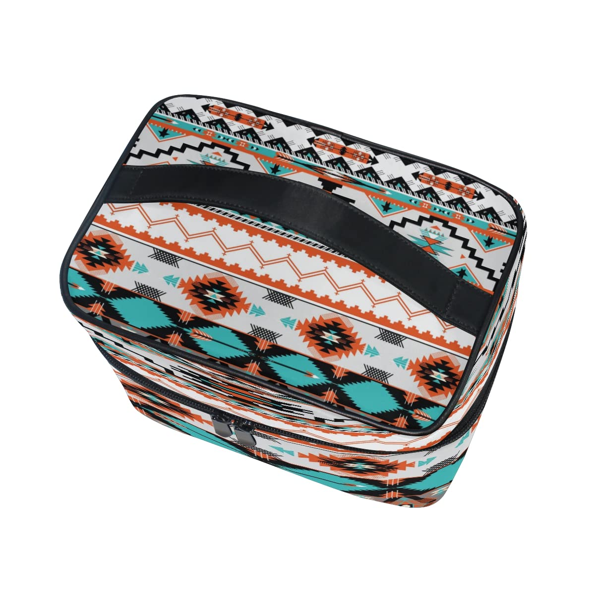 AUUXVA Travel Cosmetic Bag Ethnic Geometric Chevron Aztec Makeup Bag Large Organizer Portable Toiletry Bag Storage Train Case Zipper Brush Bag for Women and Girls