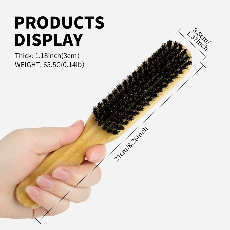 Slick Back Hair Brush - Boar Bristle Brush for Smoothing Frizz & Flyaways, Soft/Large Bristles to Style & Polish Hair,Laying Down Edges, and Shine | Glossy Finish for Women & Men | All Hair Types