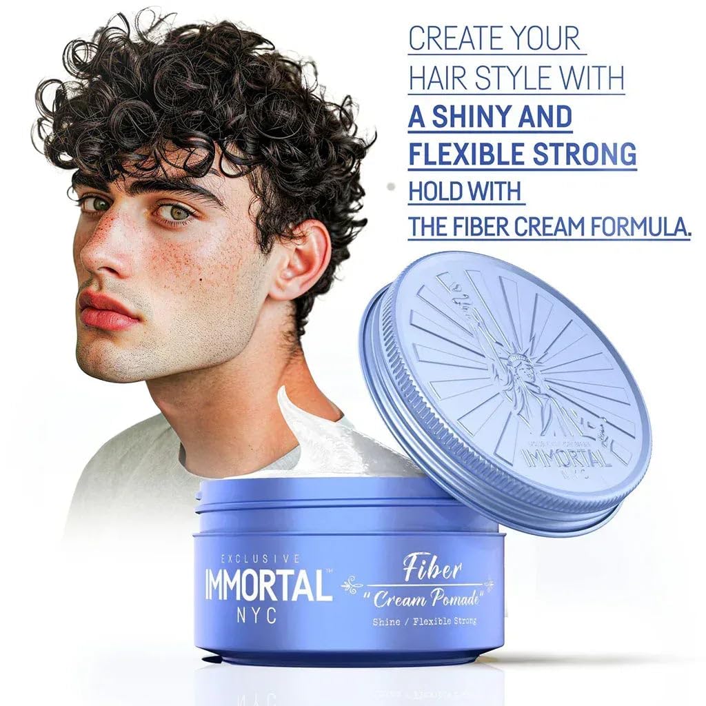 Immortal NYC Fiber Cream Hair Pomade - Flex Strong Hold - Low Shine All Natural Water-Based Cream Pomade for Men - No Residue, All Hair Types