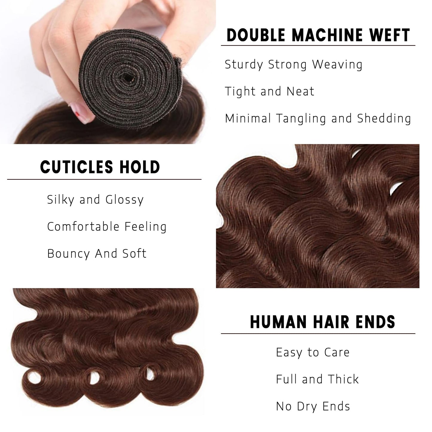 Body Wave Bundles Human Hair Chocolate Brown Human Hair Bundles 28 Inch 1 Bundle Brazilian Virgin Dark Brown Hair Extension 100G/PC For Black Woman #4 Color