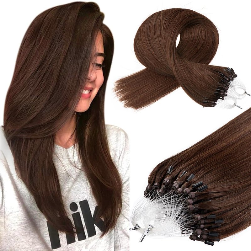 Kpvxxve Micro Beads Hair Extensions Real Human Hair Brown Micro Loop Human Hair Extensions 16 Inch #4 Straight Remy Human Hair Micro Link Hair Extension 1g/Strand 50g