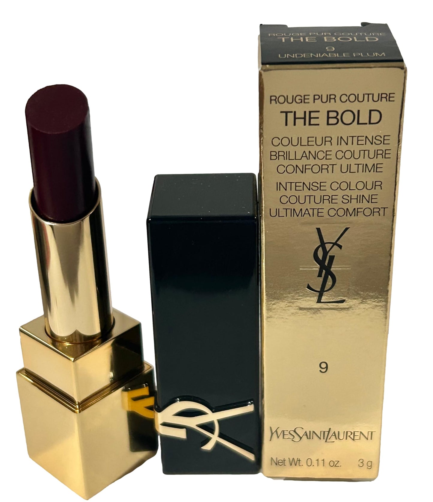 YVES SAINT LAURENT YSL Rouge Pur Couture THE BOLD Lipstick Color # 9 UNDENIABLE PLUM, 1 Count (Pack of 1), RED