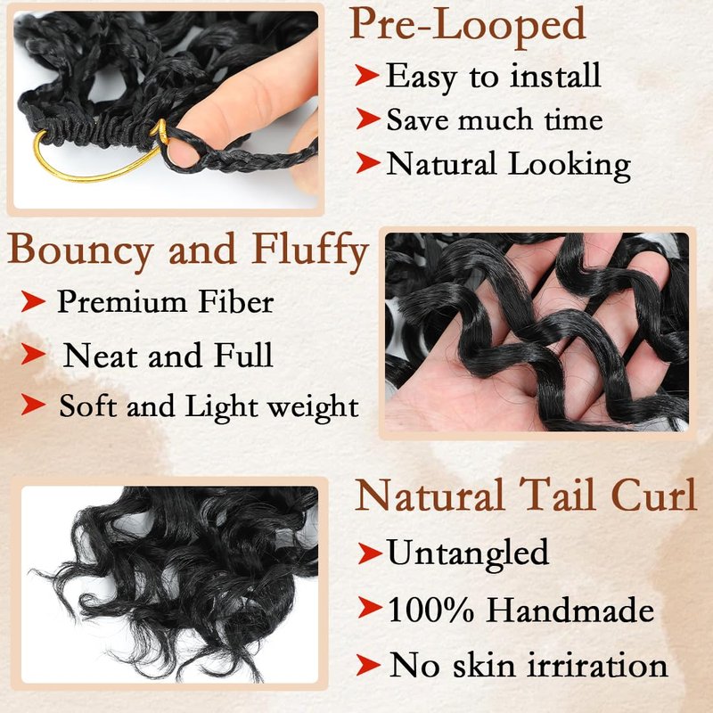 Pre looped Gogo Curl Crochet Hair 18 Inch 8 Packs Pre twisted Short Curly Crochet Hair for Black Women Ocean Wave Braiding Hair Water Wave Deep Braiding Hair (18 inch 1B)